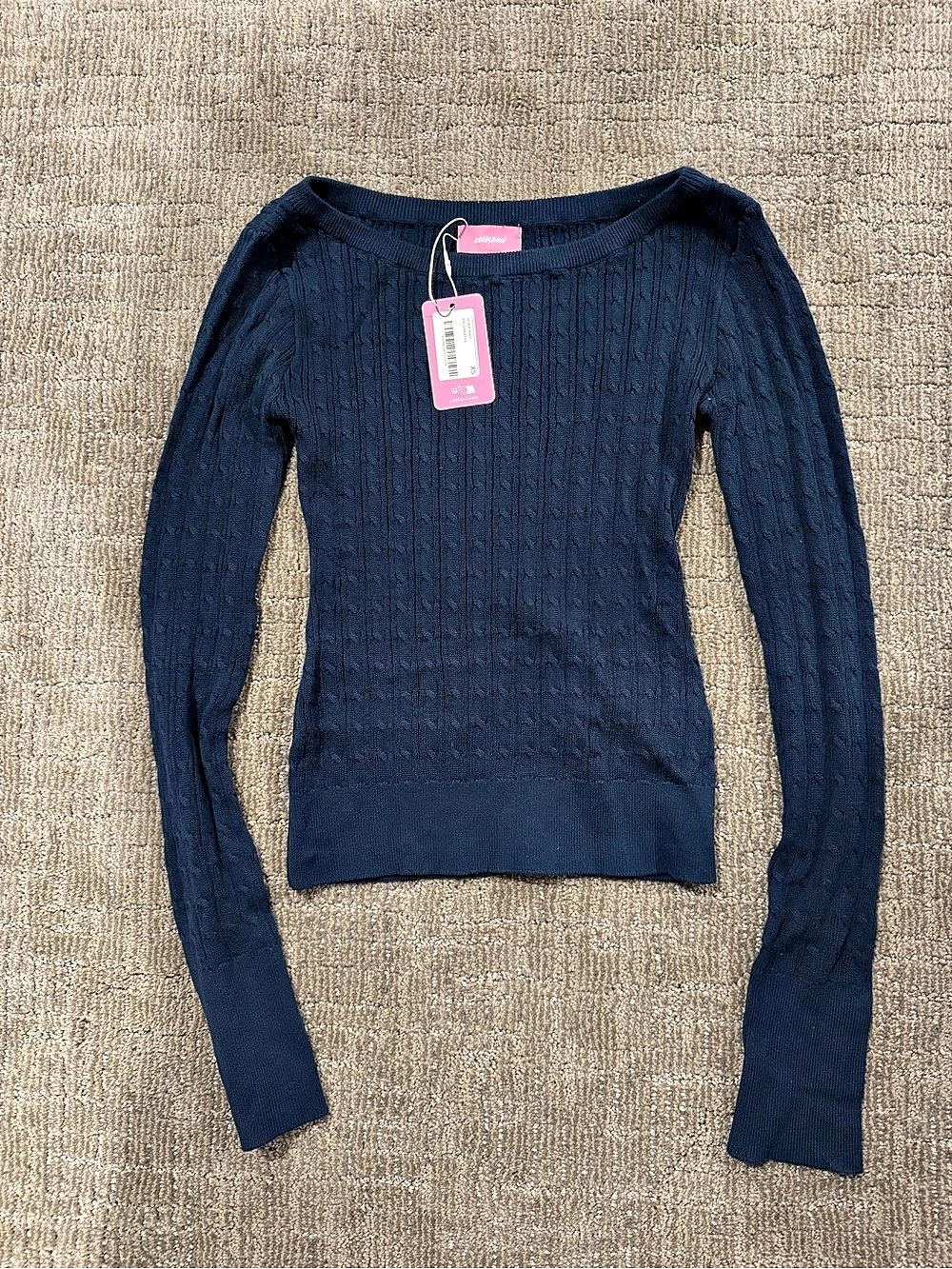 edikted Larah Boat Neck Cable Knit Sweater Blue XS